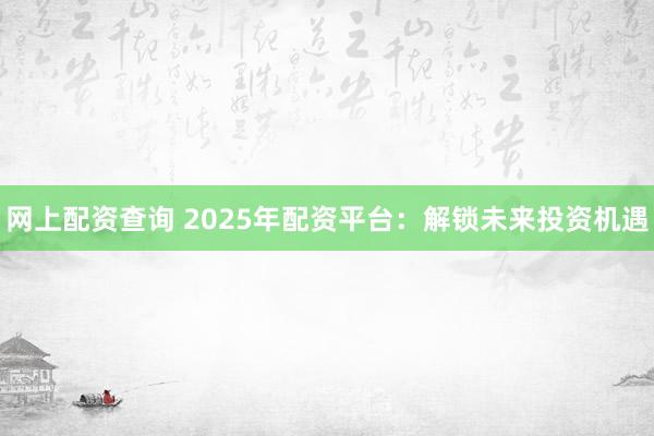 網上配資查詢 2025年配資平臺：解鎖未來投資機遇