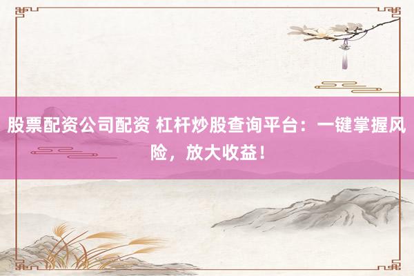 股票配資公司配資 杠桿炒股查詢平臺：一鍵掌握風險，放大收益！