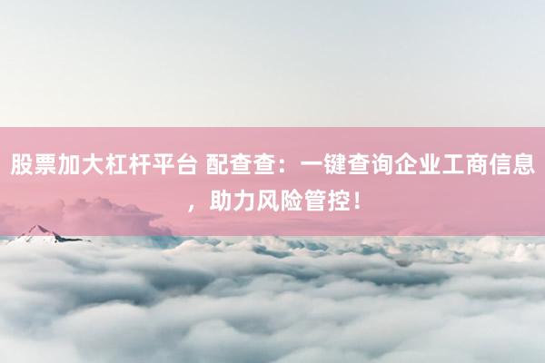 股票加大杠桿平臺 配查查:一鍵查詢企業工商信息,助力風險管控!